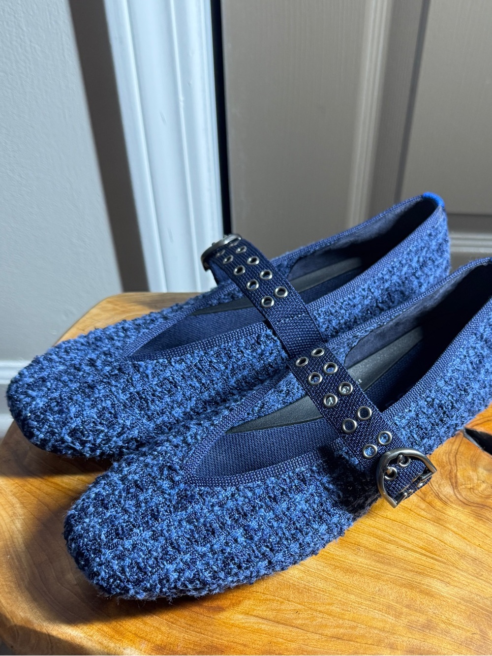 Rothy's The Max Buckle Women's Mary Janes Blue Tweed Preppy-Boho Sz. 8,5M - Picture 7 of 14